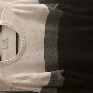 Sweater XL large Gray Black White stripe long sleeve